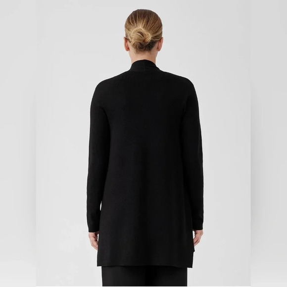 Eileen Fisher Ultra Fine Merino Straight Long Cardigan Black Size M Preowned - Picture 2 of 6